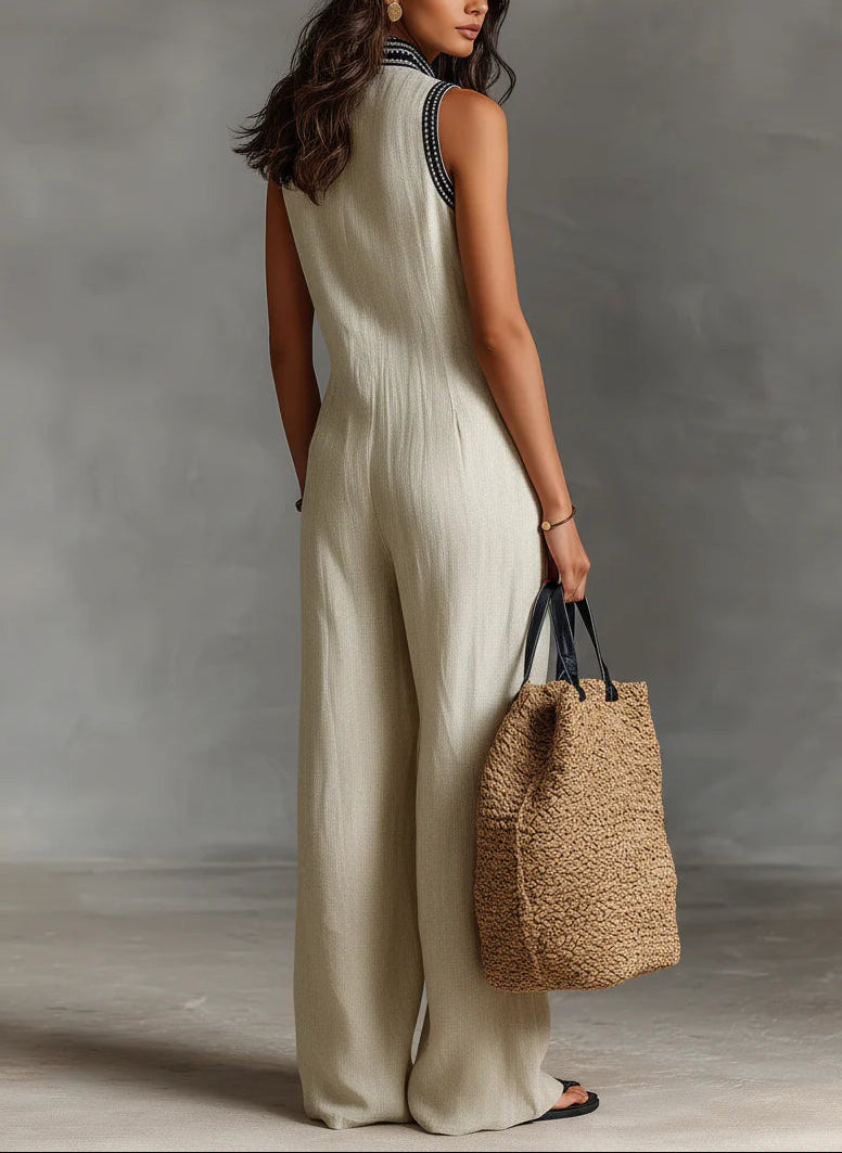 Fiamma - Sleeveless Jumpsuit with Minimalist High Collar and Zip