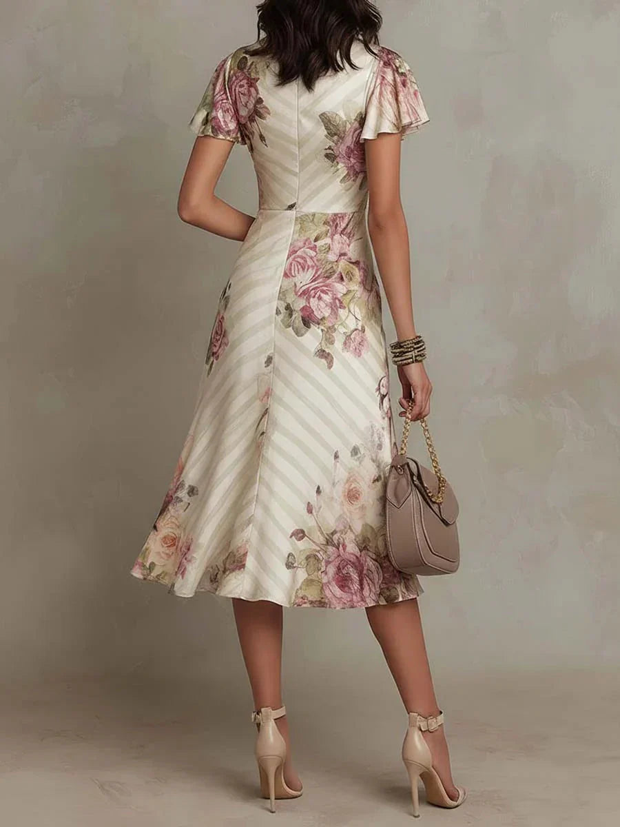 Alba | Elegant Floral Ruched Wrap Midi Dress