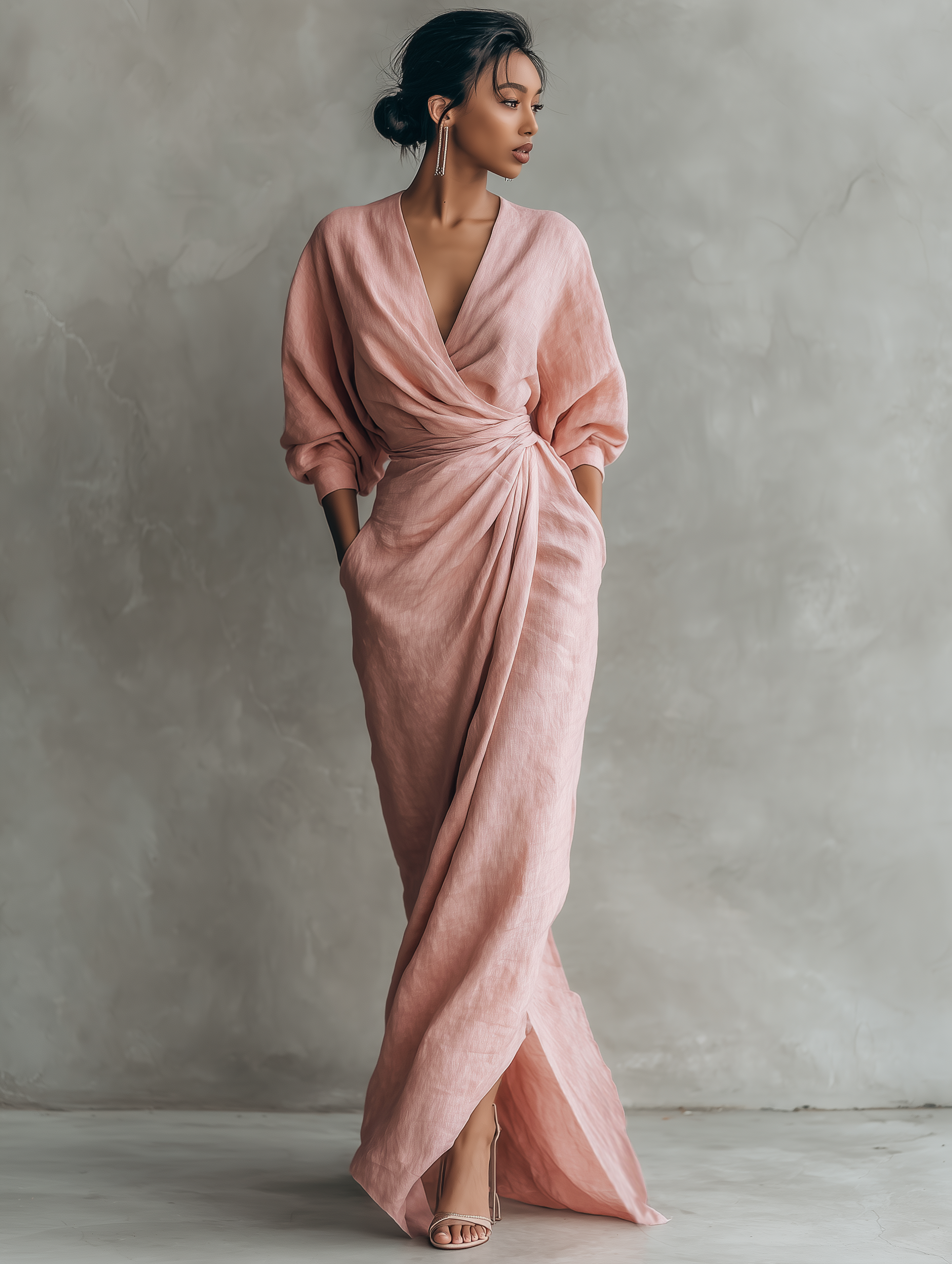 Kate | Women's Minimalist V-neck Linen Blend Maxi Dress