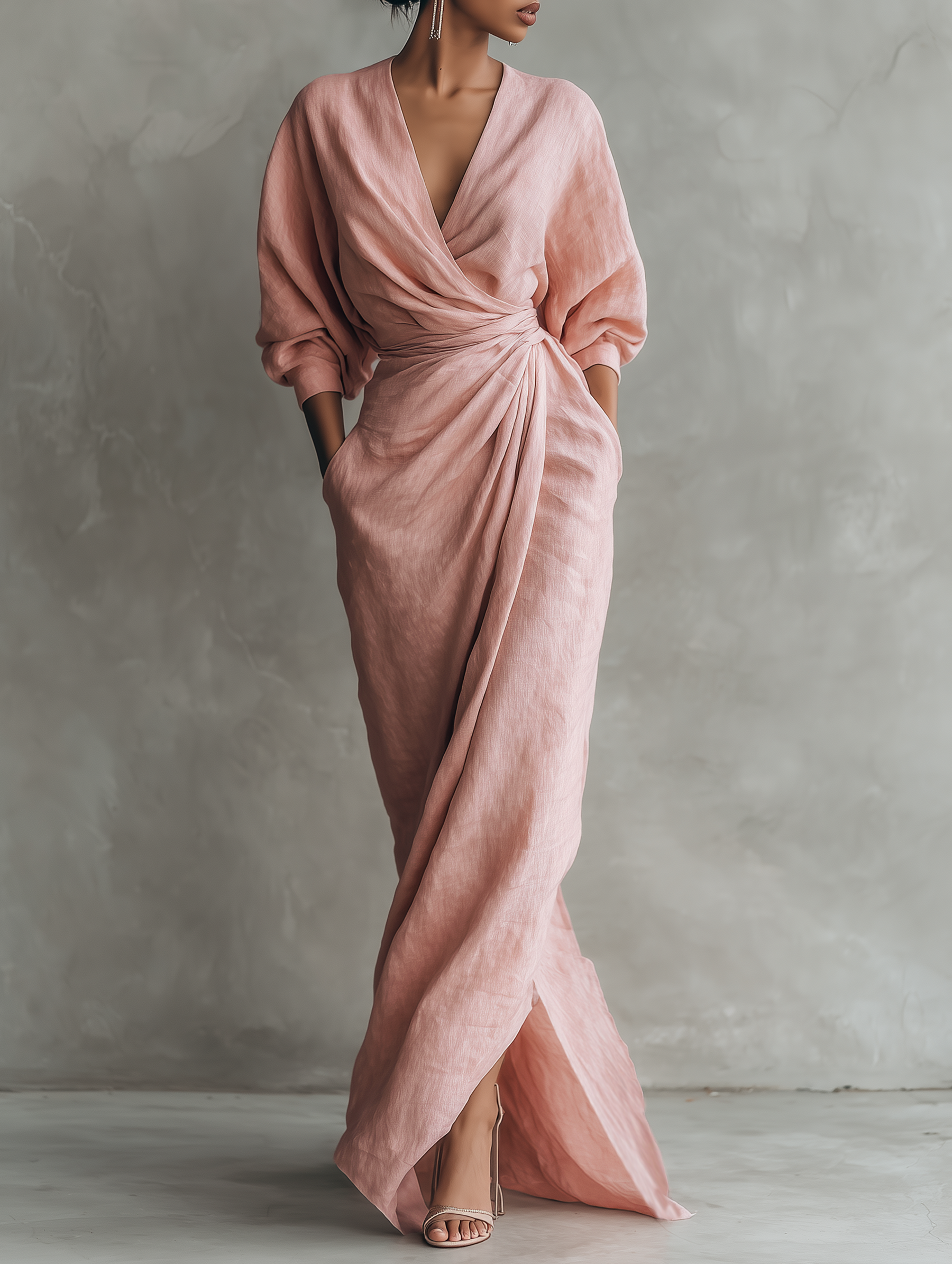 Kate | Women's Minimalist V-neck Linen Blend Maxi Dress