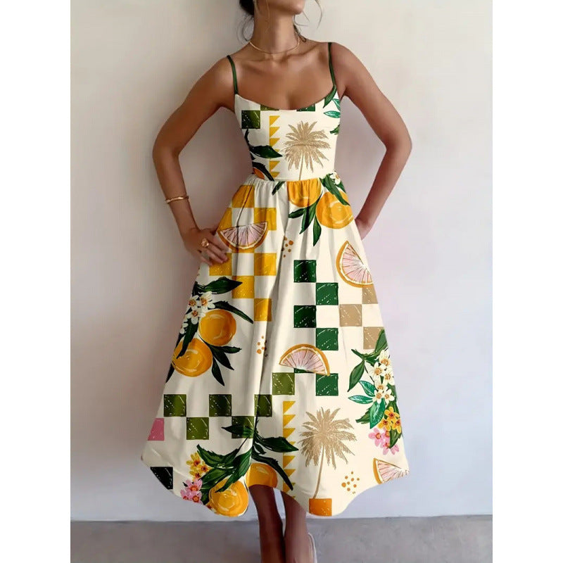 Paula - Citrus Palm Midi Dress