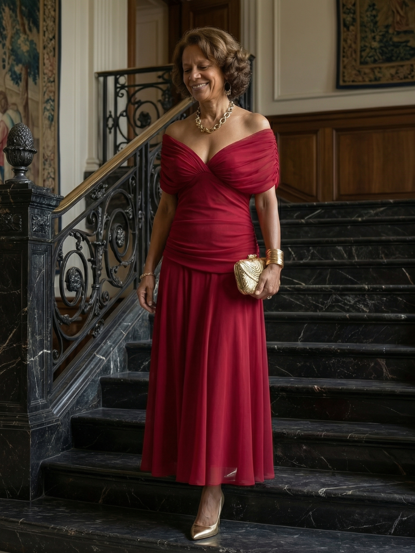 Calen | Off Shoulder Flow Midi Dresses