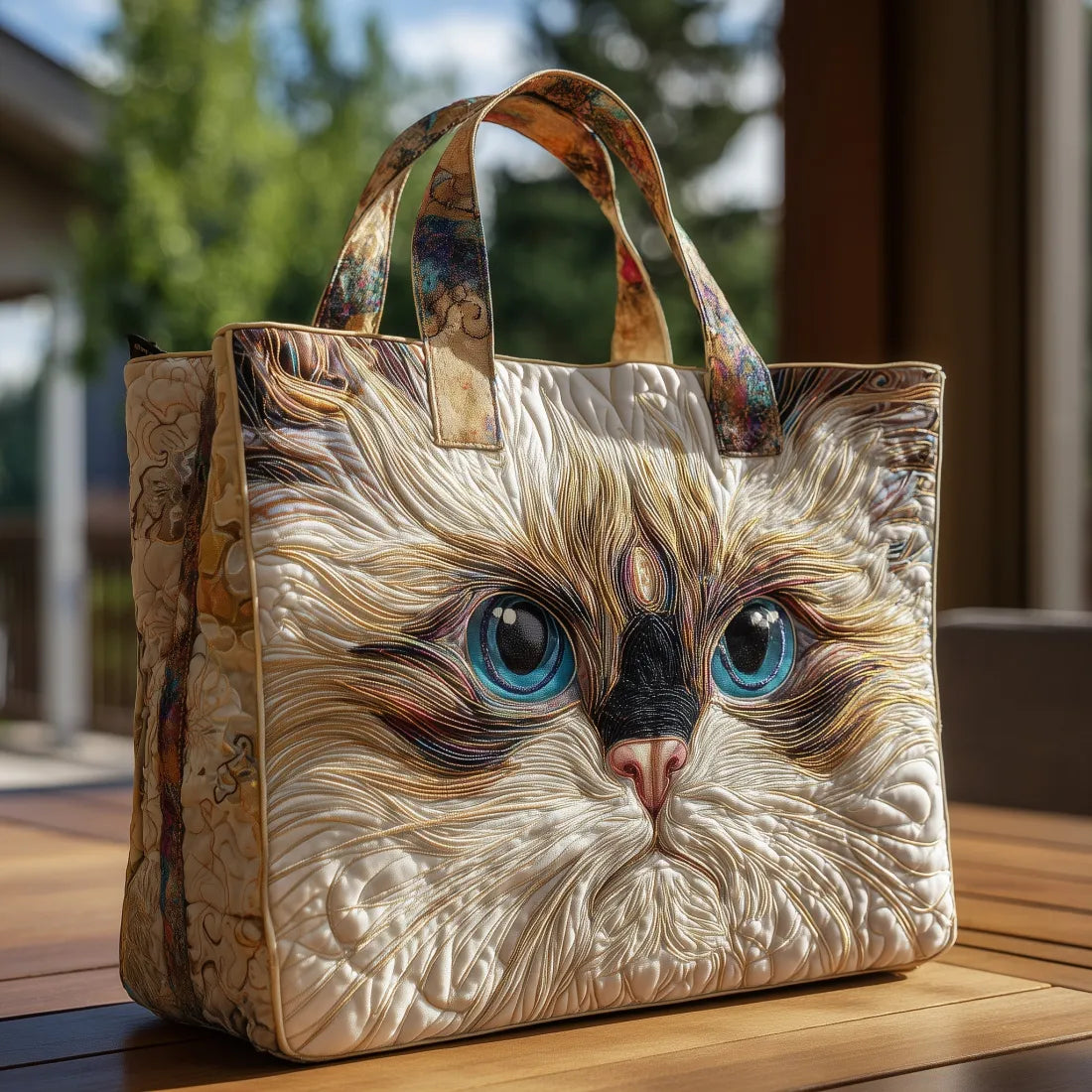 Artisanal Bag - White Cat with Blue Eyes