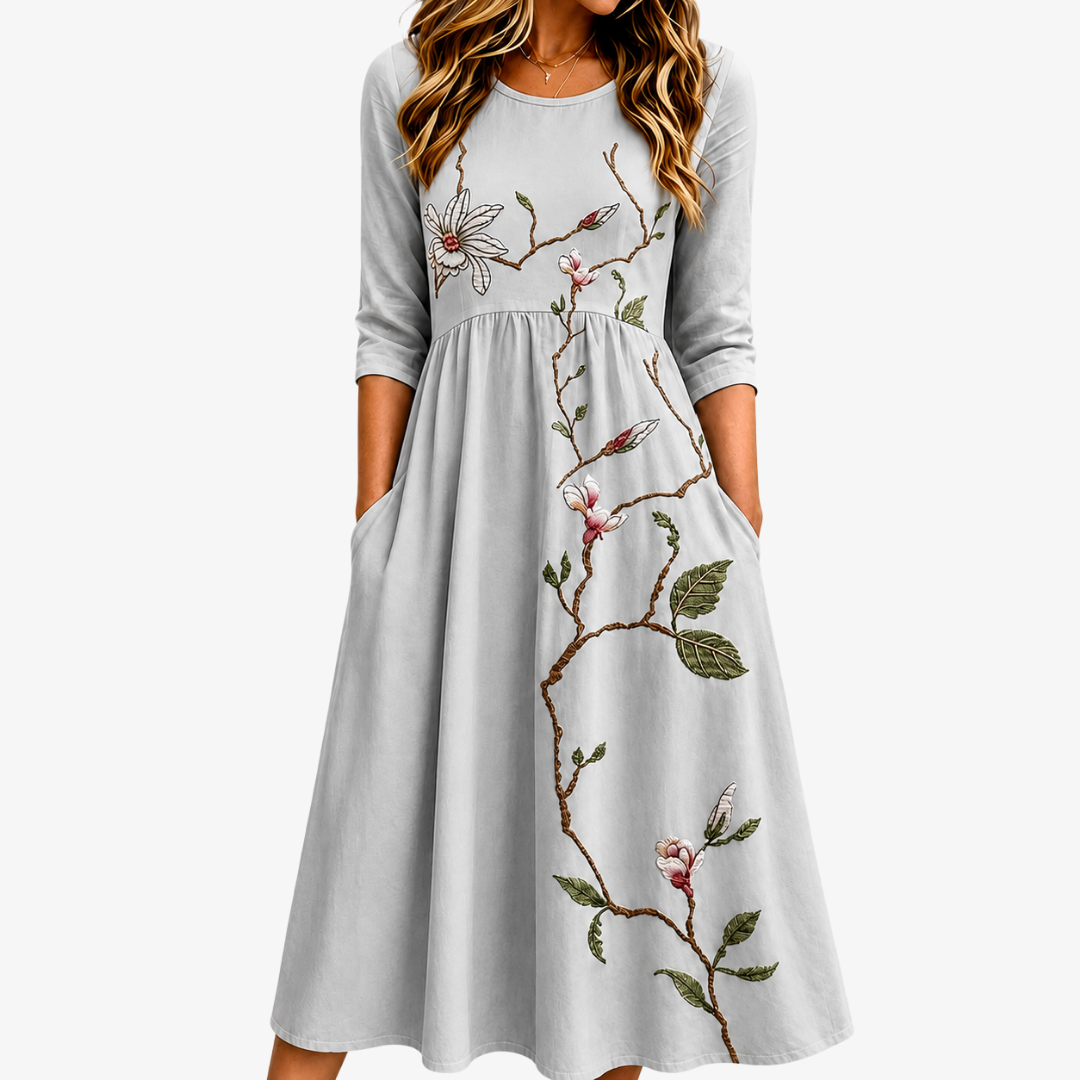 Silver Meadow Blossom Pocket Midi Dress
