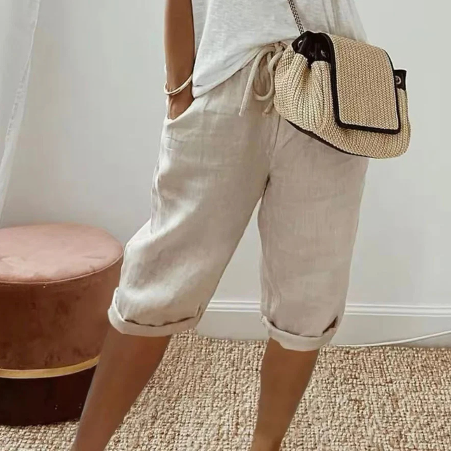 Fenley | Linen Drawstring Capri Shorts