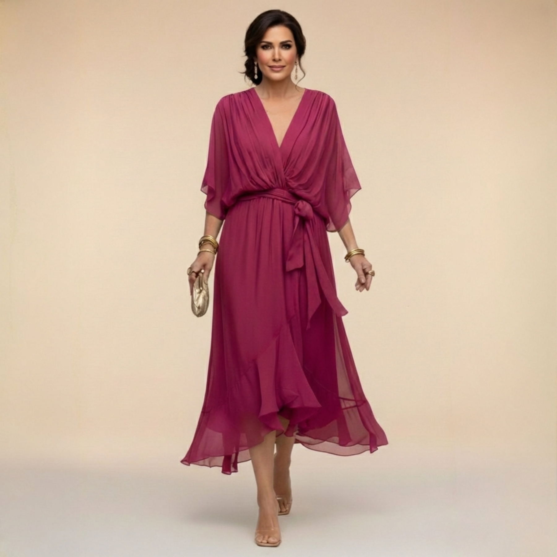Opal | V-Neck Elegant Midi Dress