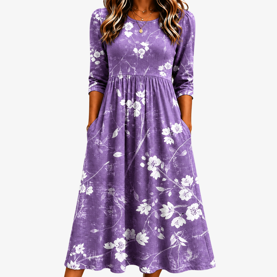 Lavender Bloom Comfort Pocket Midi Dress