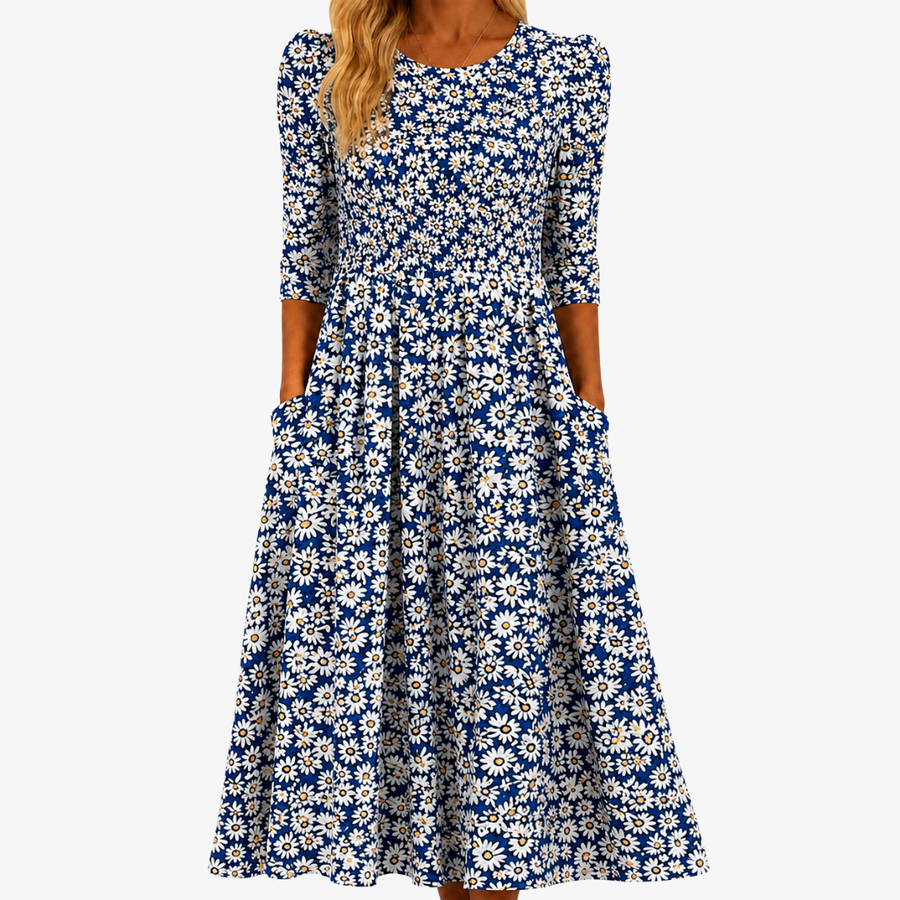 Blue Daisy Garden Pocket Maxi Dress