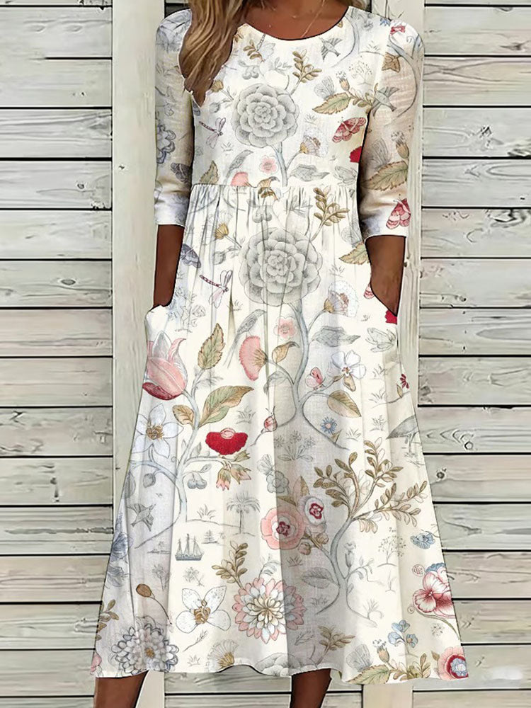 Women's Retro Floral Art Printed Casual Dress