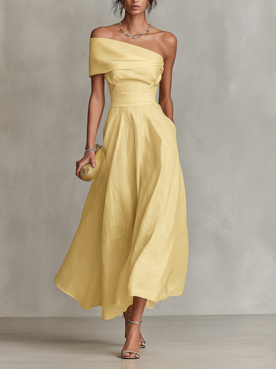 Lisa | Linen Dress With One-Shoulder Neckline