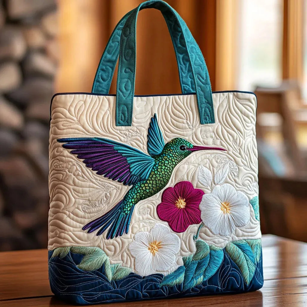 Quilted Bag - Hummingbird and White Flower
