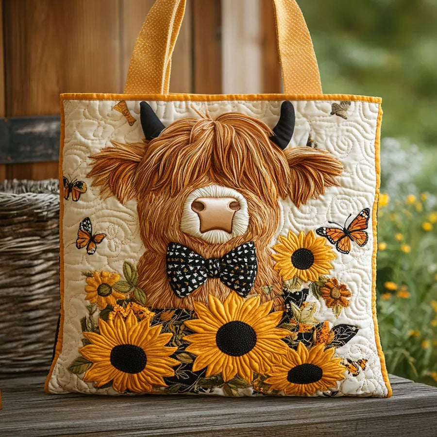 Quilted Bag - Highland Cow with Sunflowers