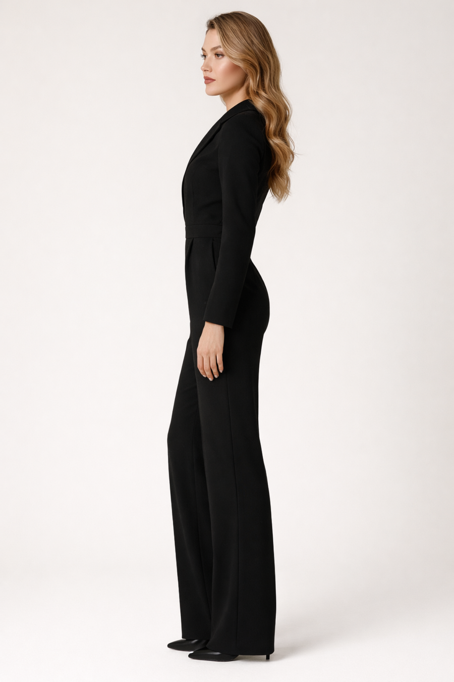 V-Neck Wide Leg Relaxed Tailored Jumpsuit