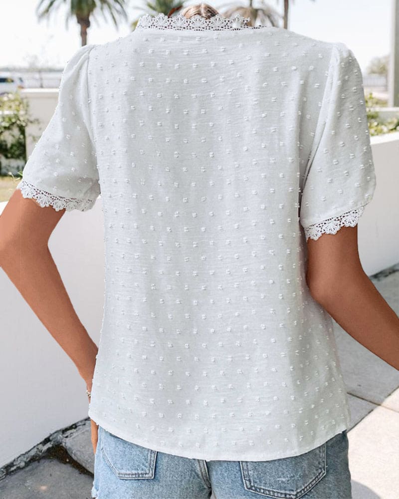 Eloise | White Lace Trim V-Neck Blouse