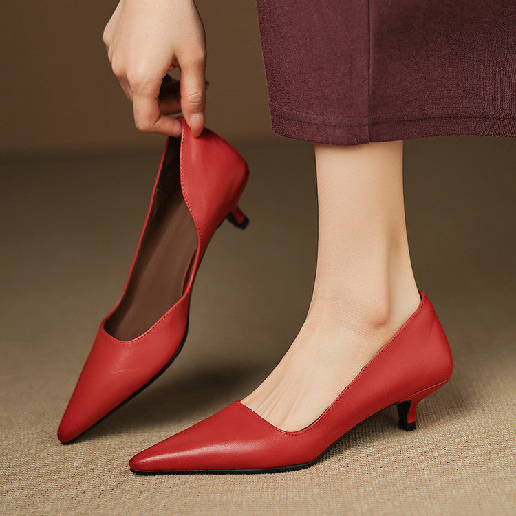 Orlisse Leather Kitten Heel Pumps