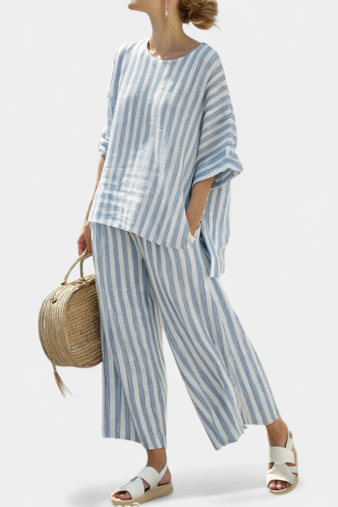 Women's Two-Piece Set | Blue Striped