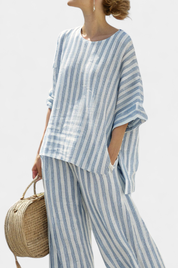 Women's Two-Piece Set | Blue Striped