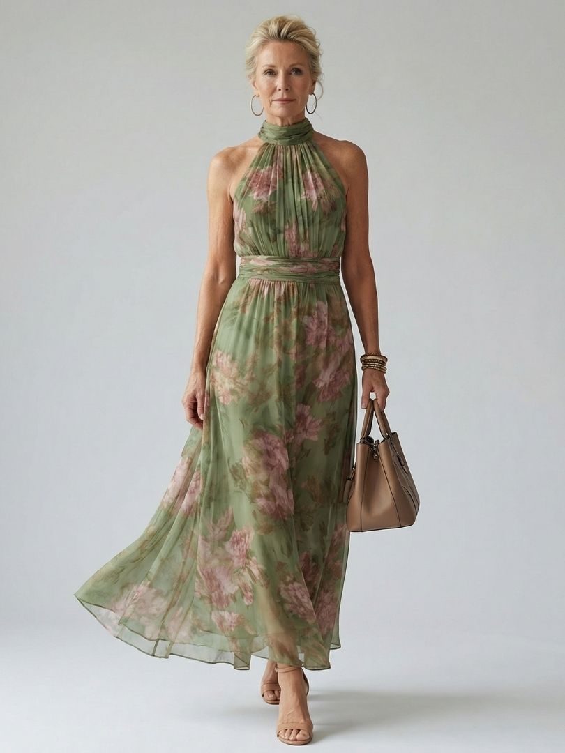Céliane | Gathered Halter Midi Dress