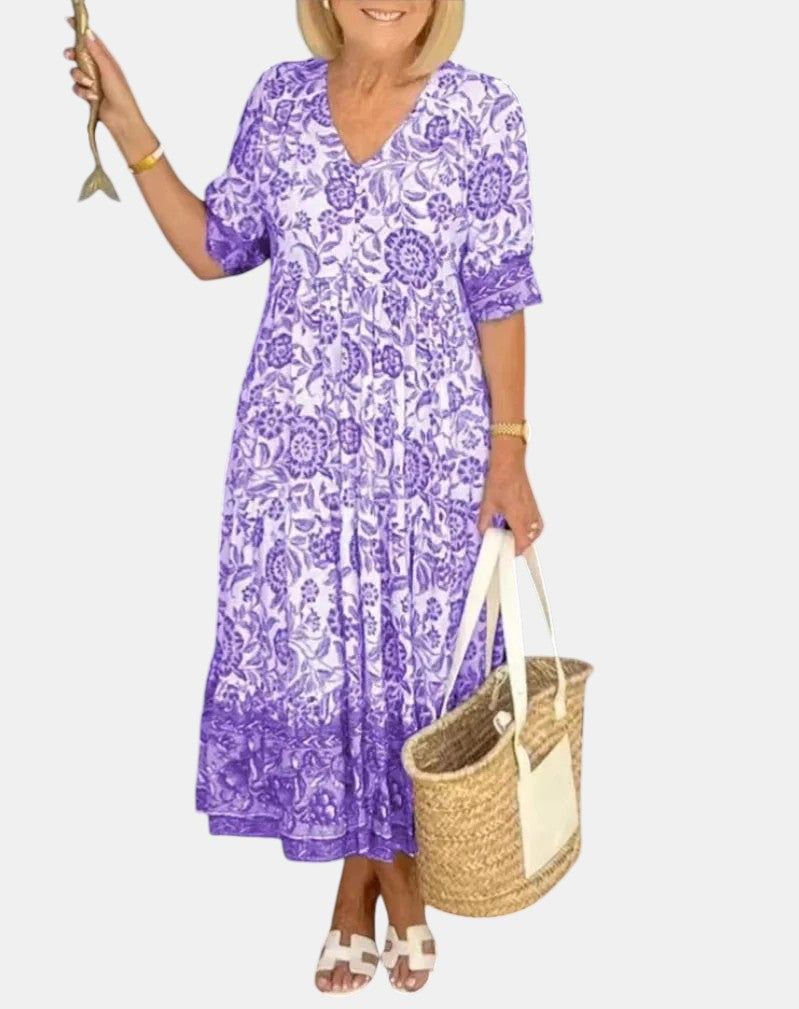 Aria™ | Elegant Floral Dress with V-Neck