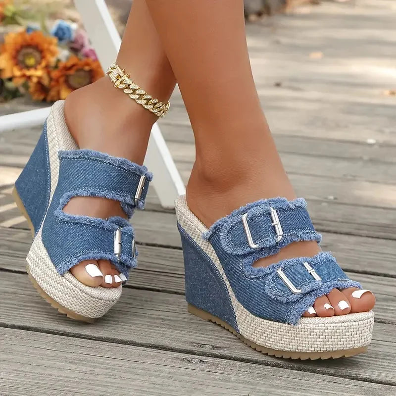 Ada | Denim Wedge Sandals
