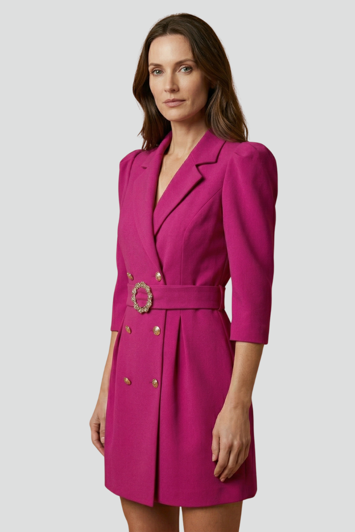 Women’s Blazer Dress with Notched Lapels and Button Front
