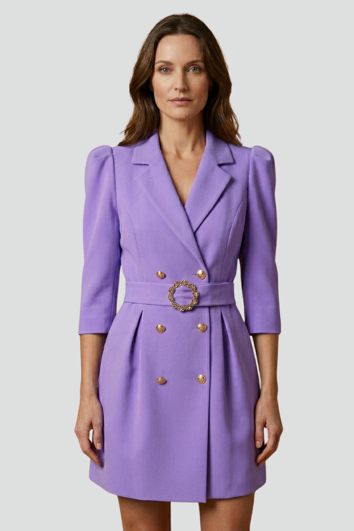 Women’s Blazer Dress with Notched Lapels and Button Front