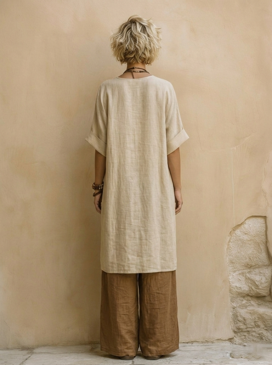 Giulia - Three-Piece Bohemian Nomad Set in Dark Gray and Brown with Tribal Pattern