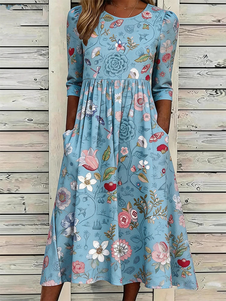 Women's Retro Floral Art Printed Casual Dress