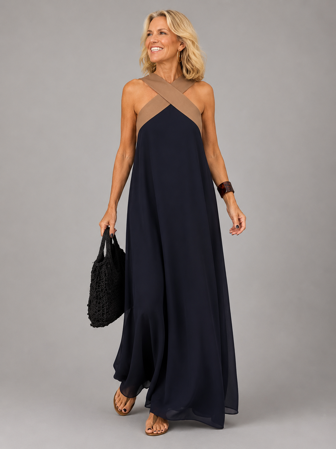 Velora™ | Cross Elegance Maxi Dress