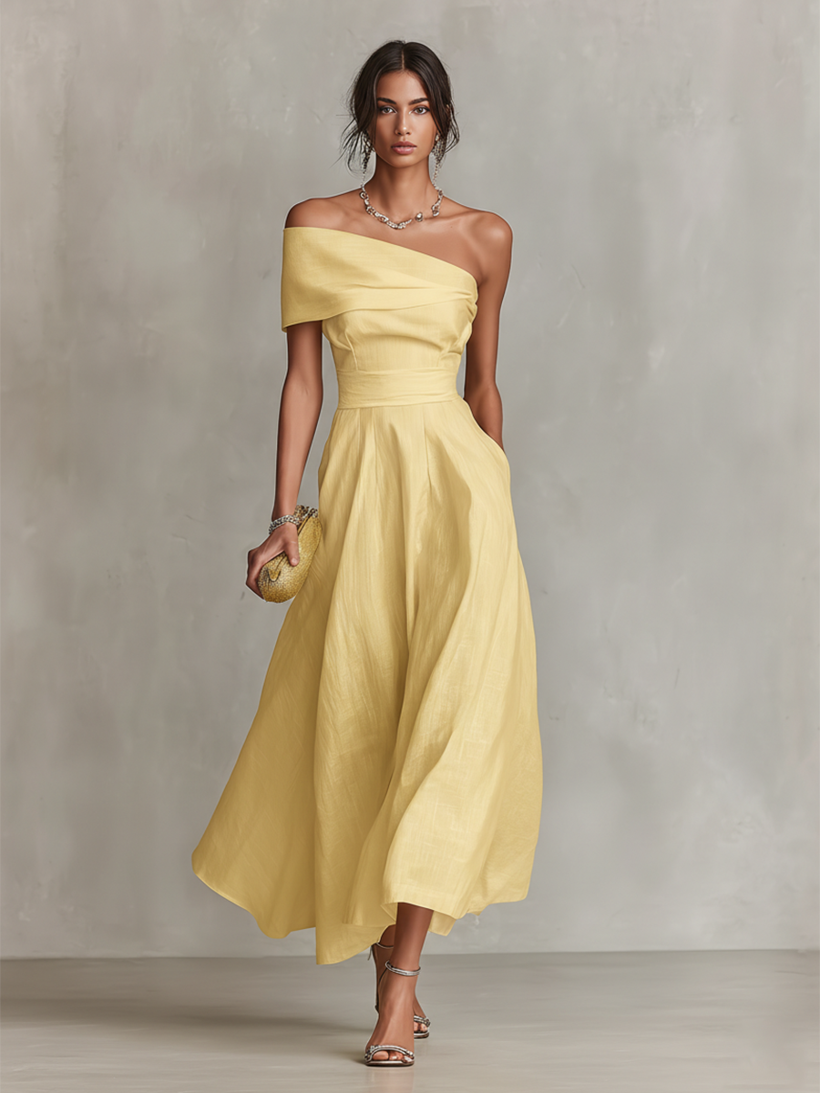 Lisa | Linen Dress With One-Shoulder Neckline
