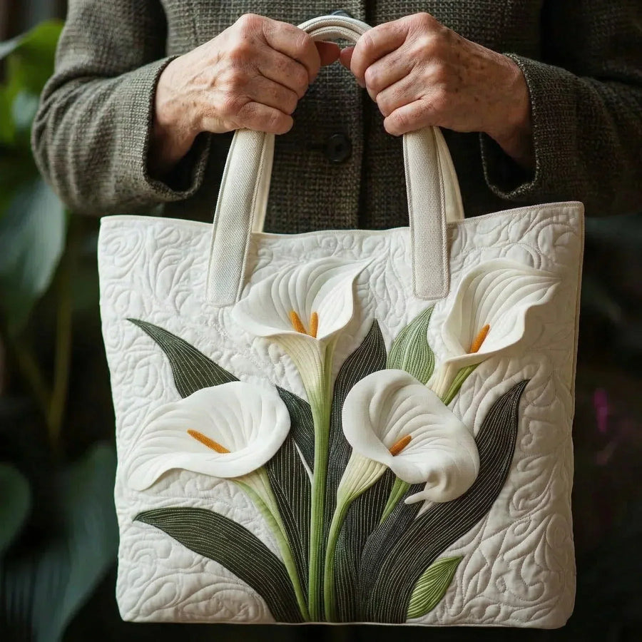 Quilted Artisan Bag - White Lilies