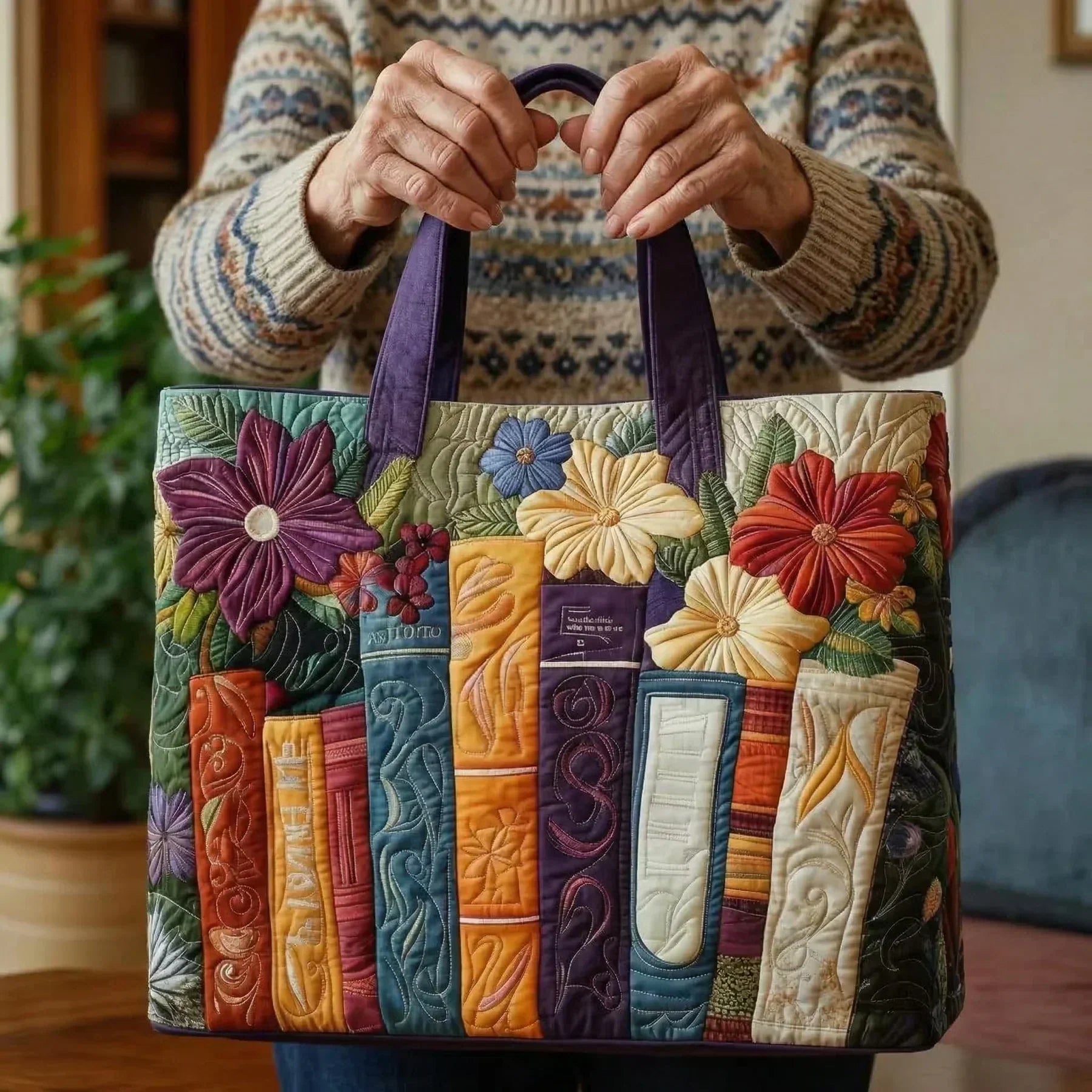 Quilted Tote Bag - Book Lovers