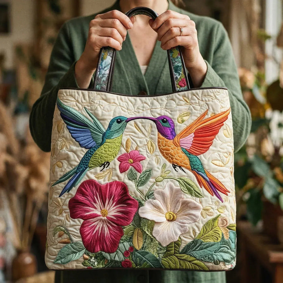 Quilted Bag - Hummingbird and White Flowers