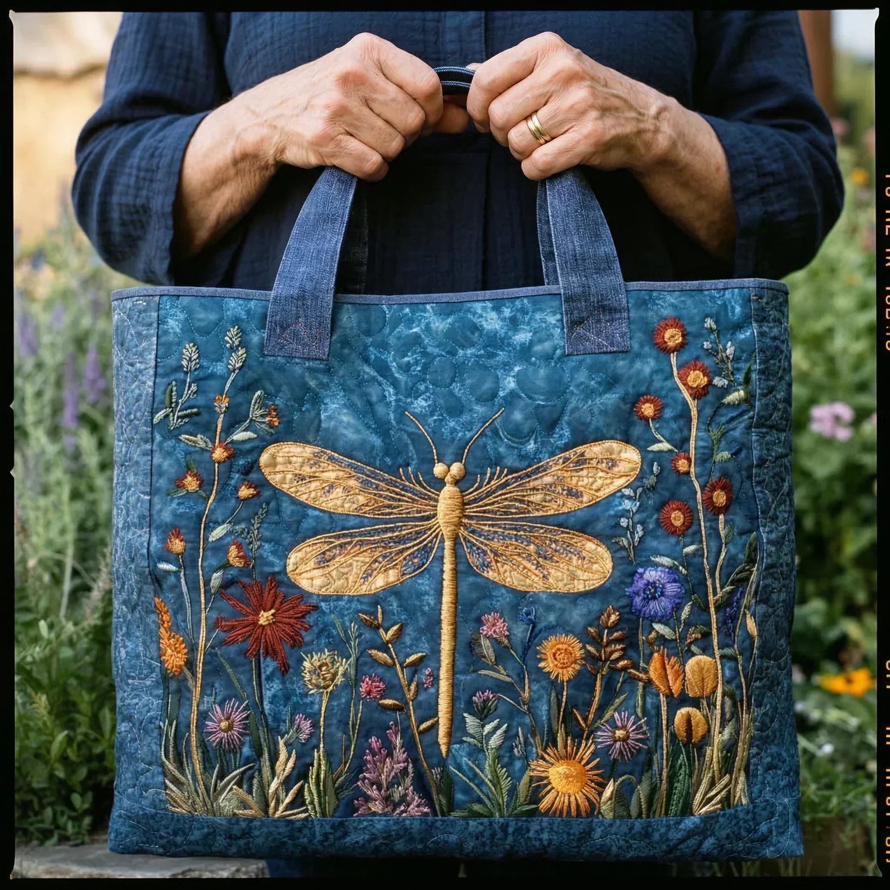 Quilted Bag - Golden Dragonfly