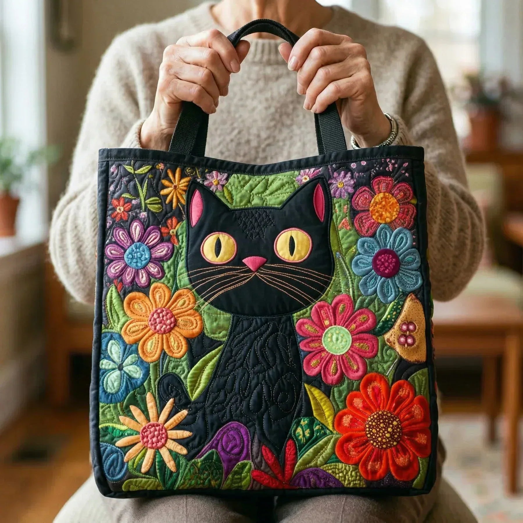 Quilted Bag - Enchanted Black Cat