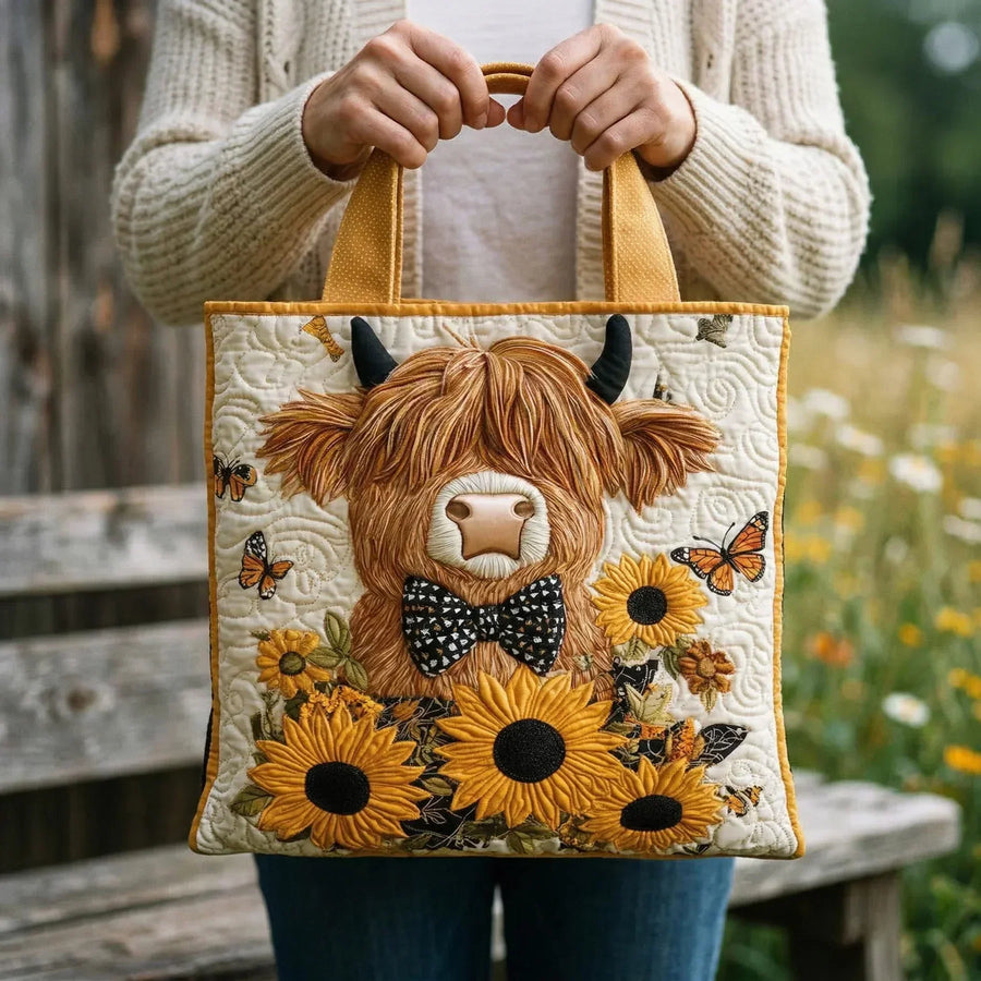 Quilted Bag - Highland Cow with Sunflowers
