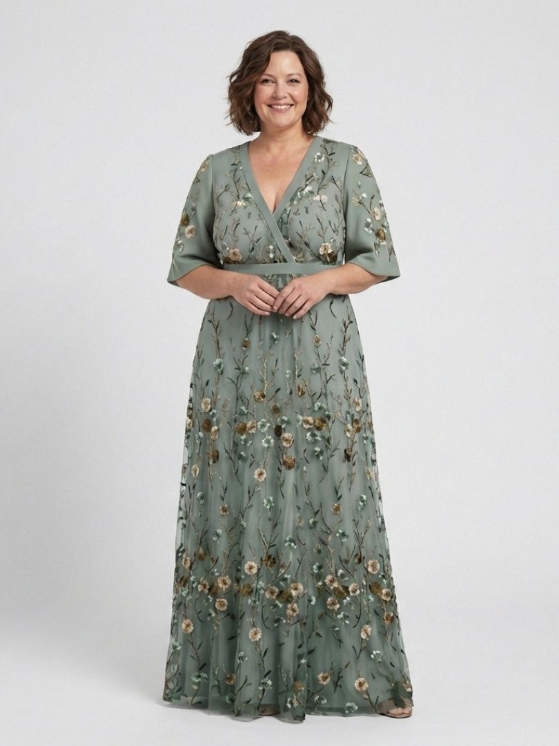 Auriane | Floral V Neck Short Sleeve Maxi Dress