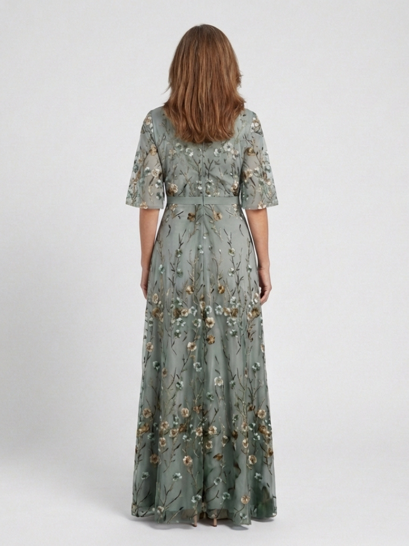 Auriane | Floral V Neck Short Sleeve Maxi Dress
