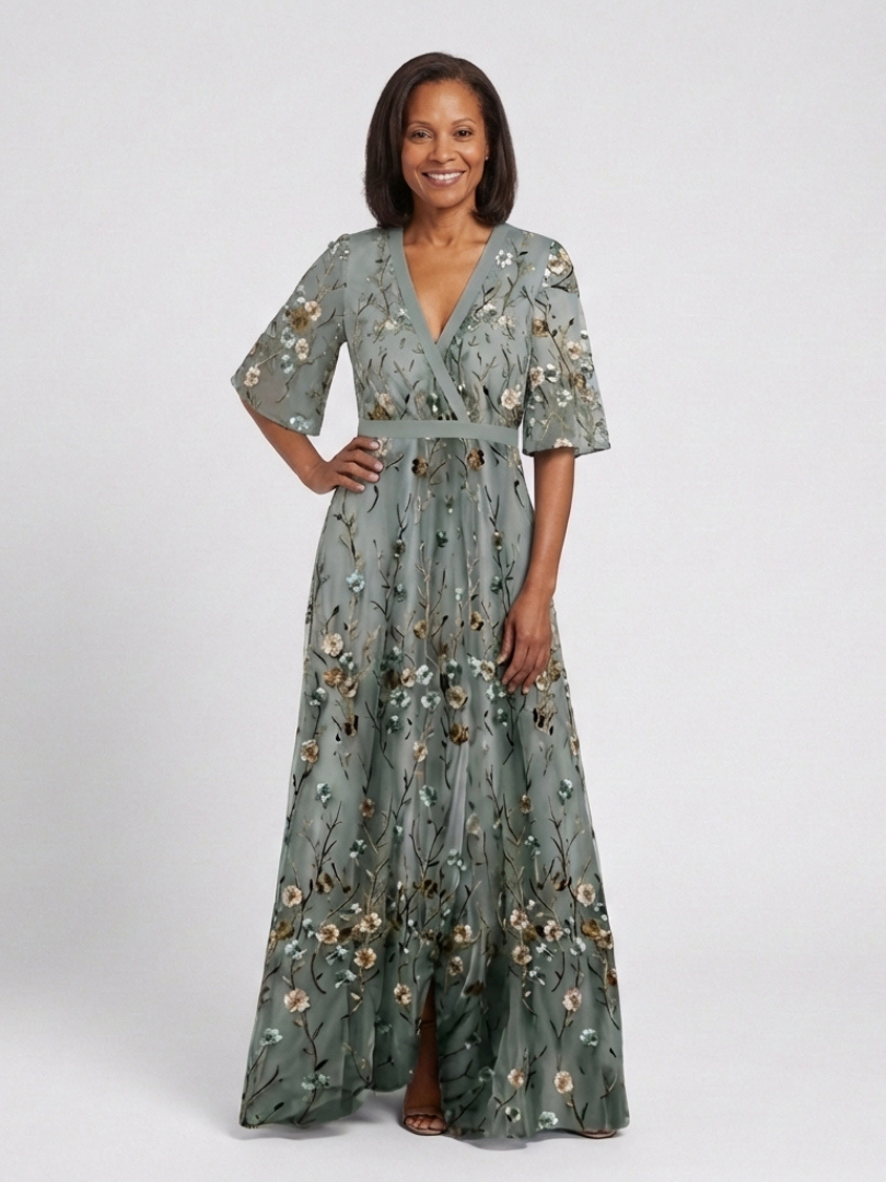 Auriane | Floral V Neck Short Sleeve Maxi Dress
