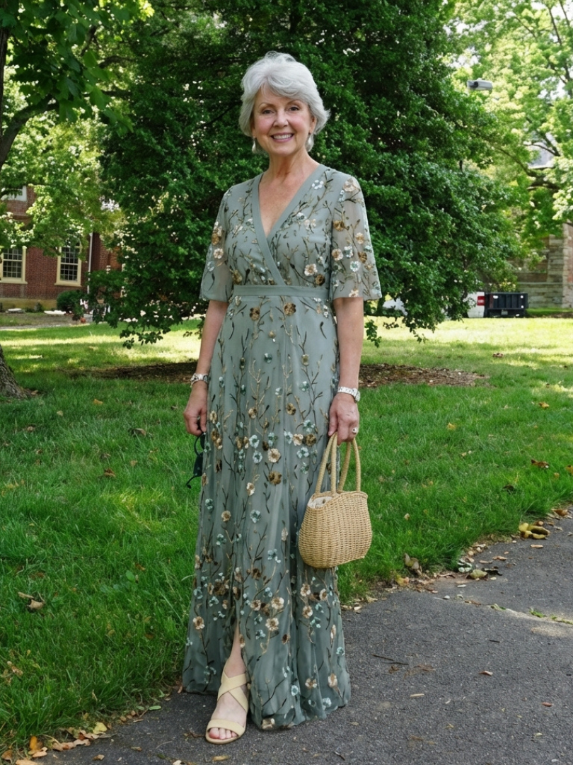 Auriane | Floral V Neck Short Sleeve Maxi Dress