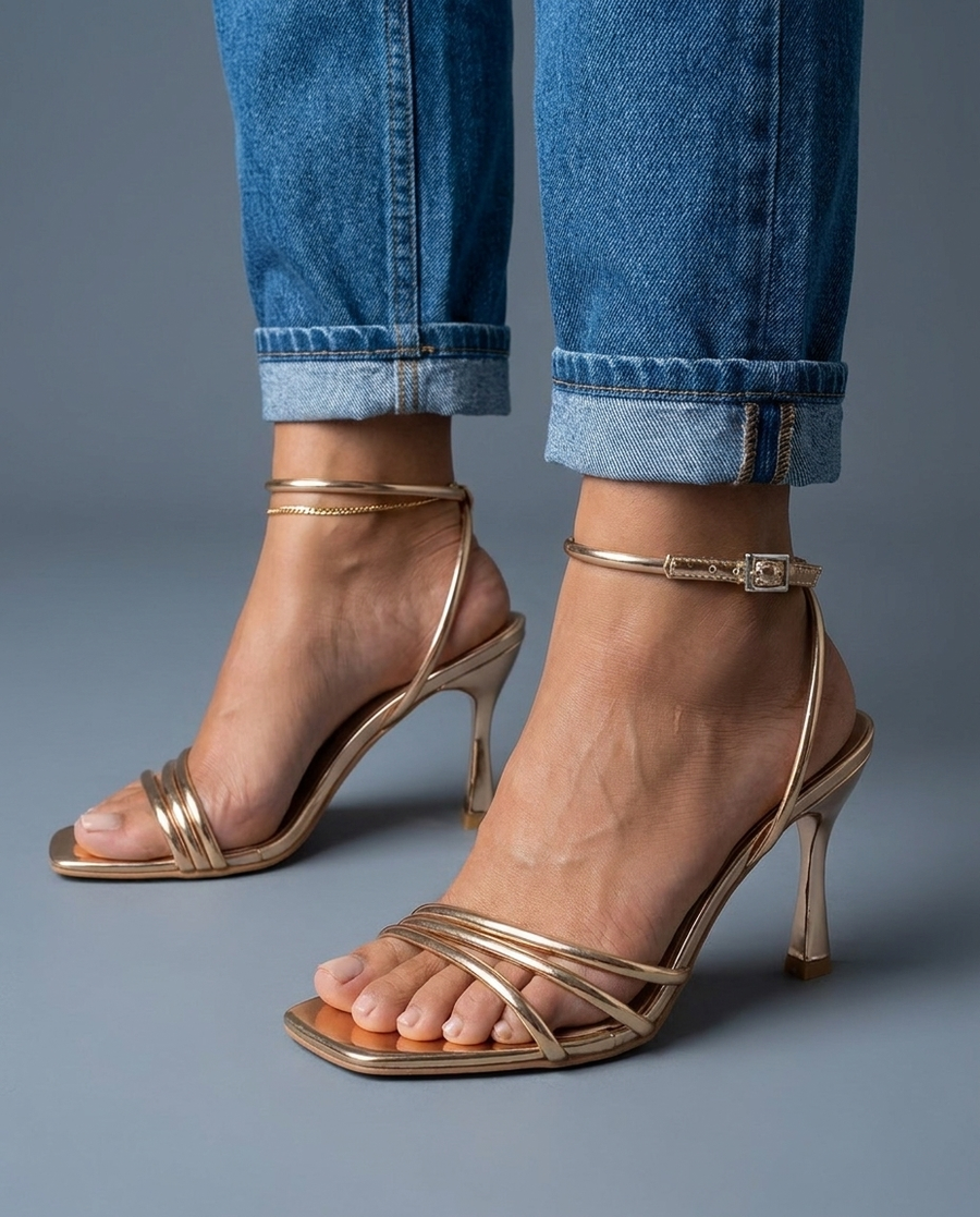 Aurora | Gold Metallic Strappy Heels