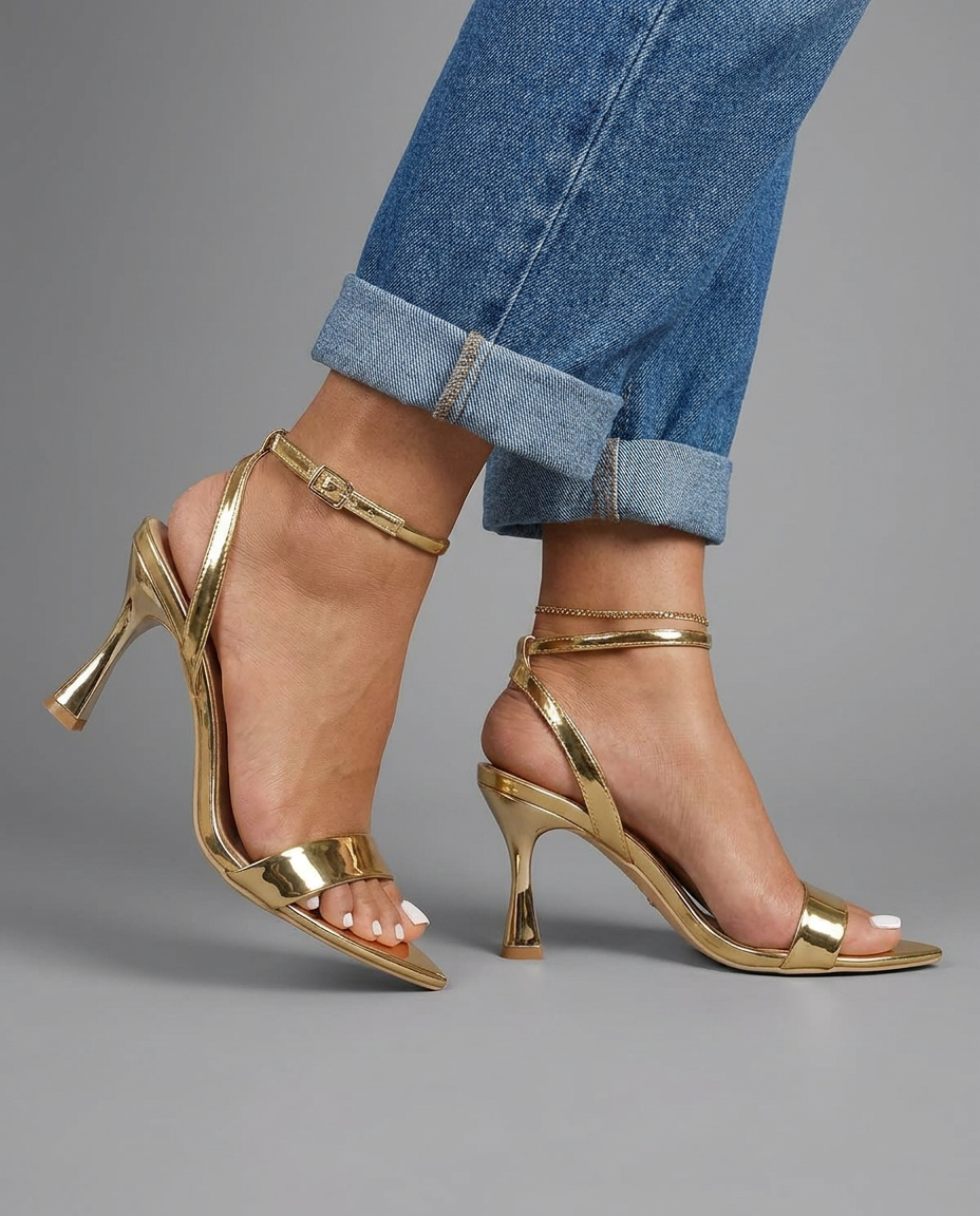 Valentina | Gold Metallic Single Strap Heels