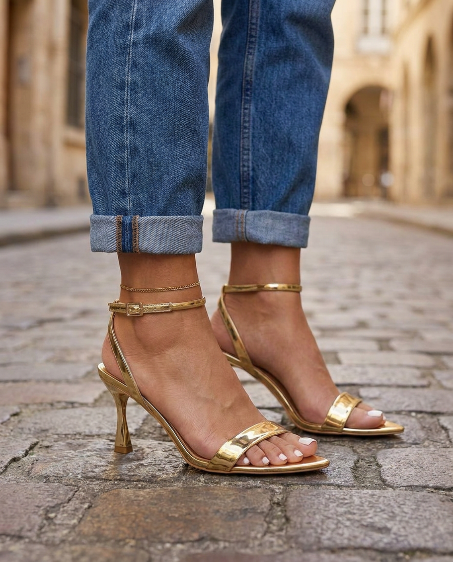 Valentina | Gold Metallic Single Strap Heels