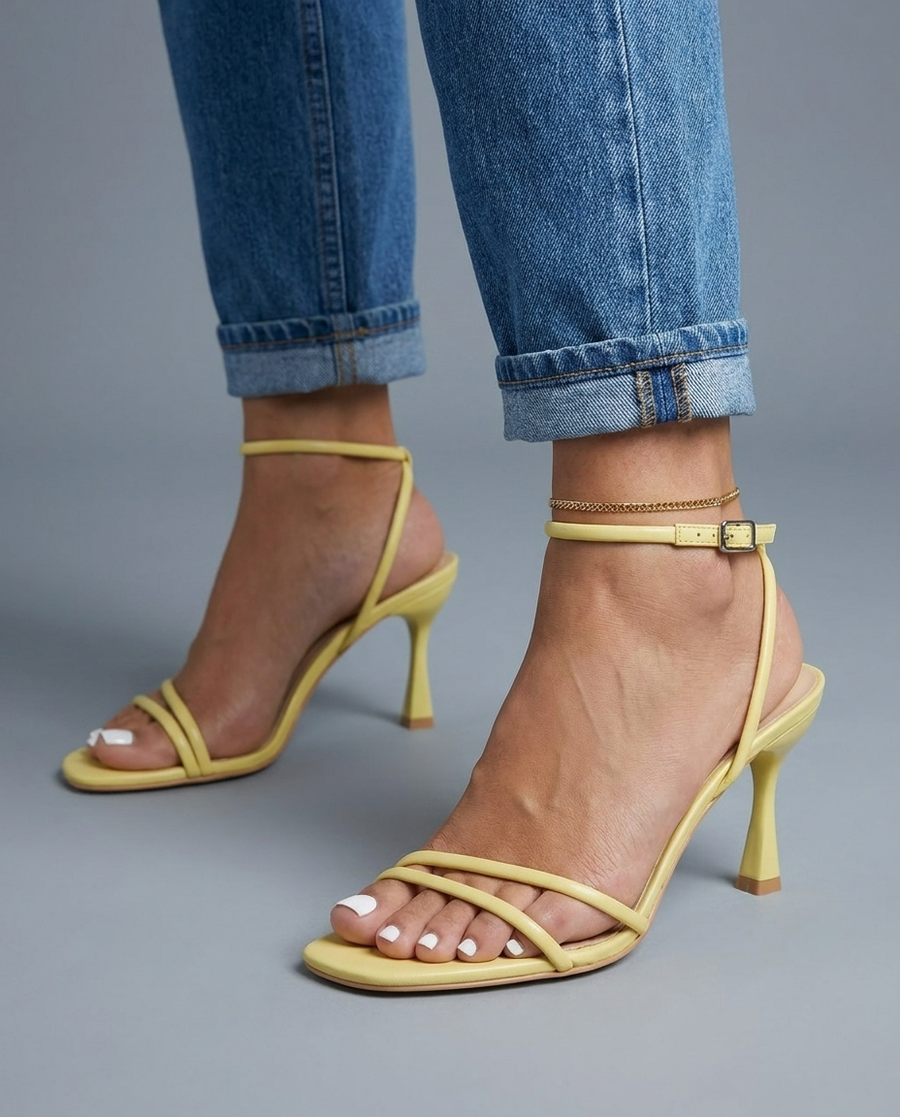 Lola | Lemon Yellow Strappy Heels