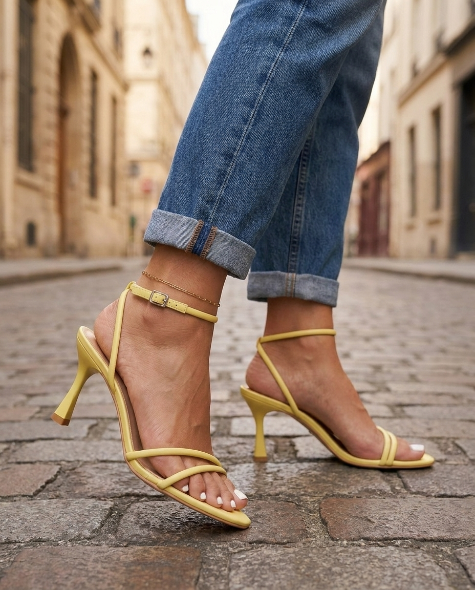 Lola | Lemon Yellow Strappy Heels
