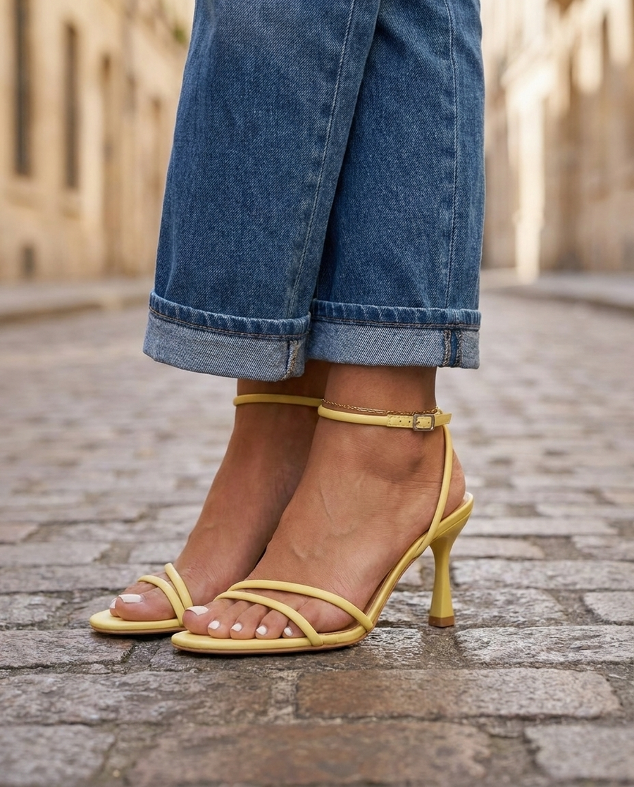 Lola | Lemon Yellow Strappy Heels