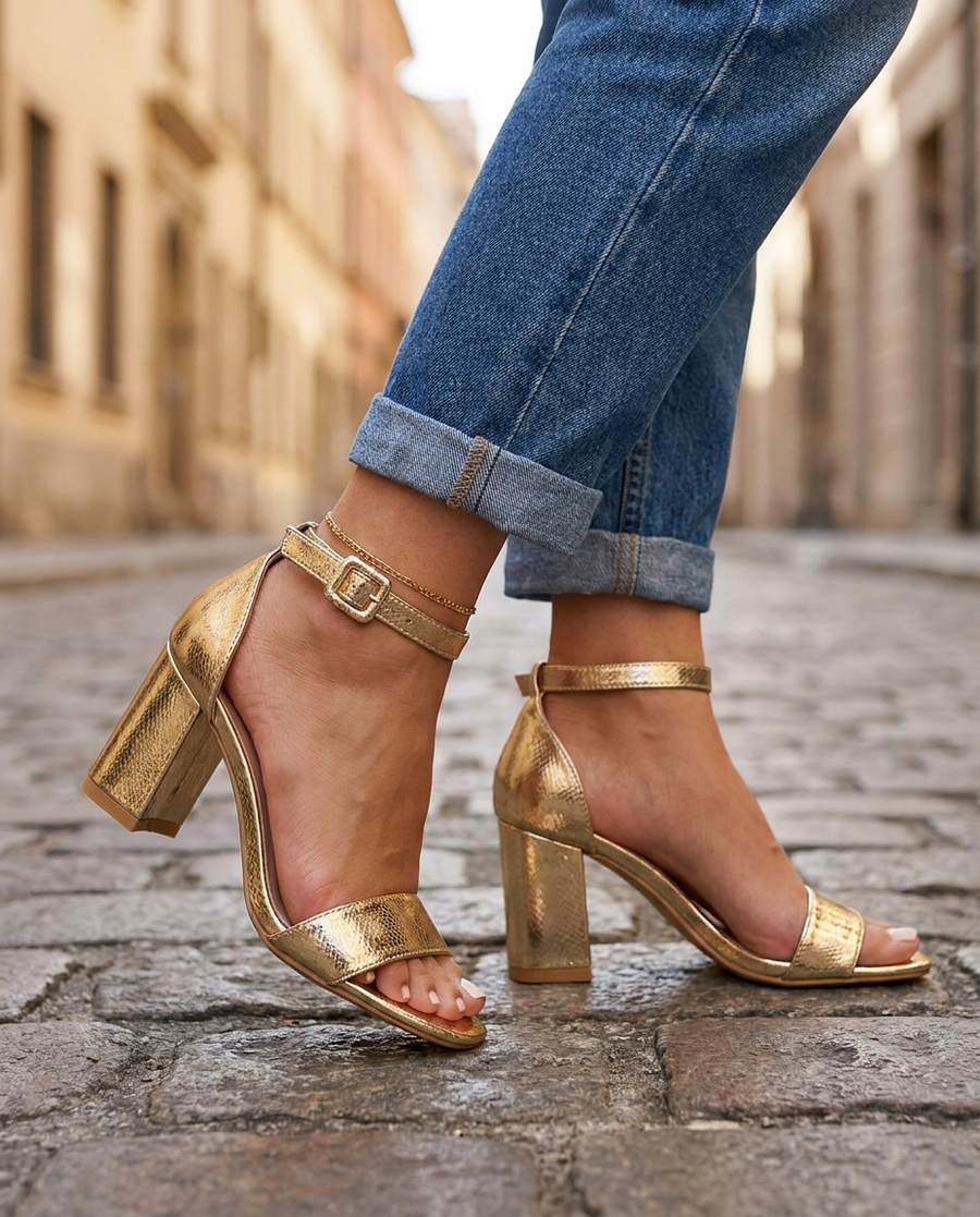 Elisa | Textured Block Heel Sandals