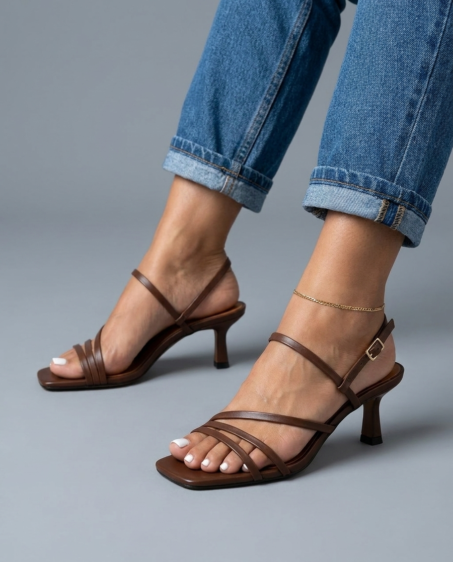 Mocha | Brown Strappy Sculptural Heels