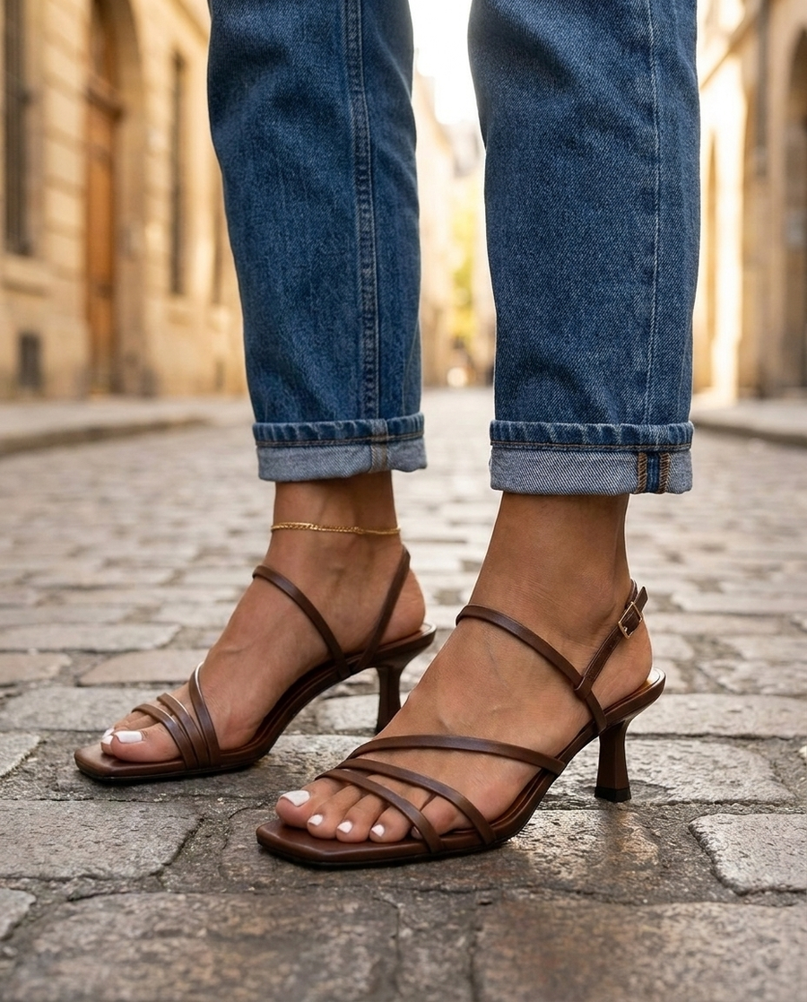 Mocha | Brown Strappy Sculptural Heels