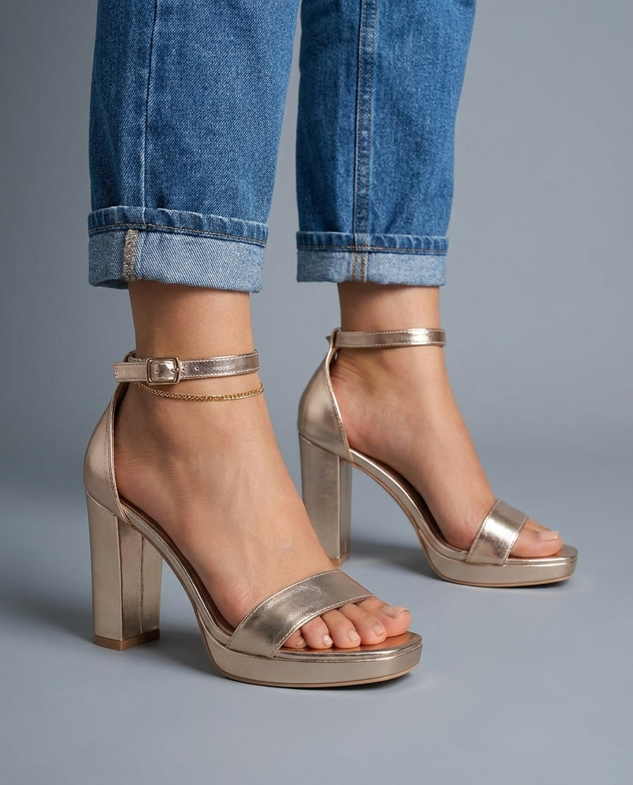Giselle | Gold Metallic Platform Block Heel Sandals